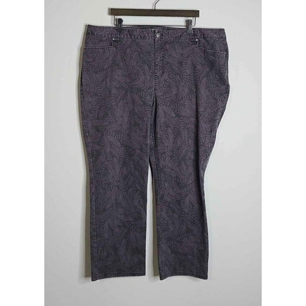 Catherines Slimmer Classic Botanical Print Stretch Straight Leg Ankle Jeans